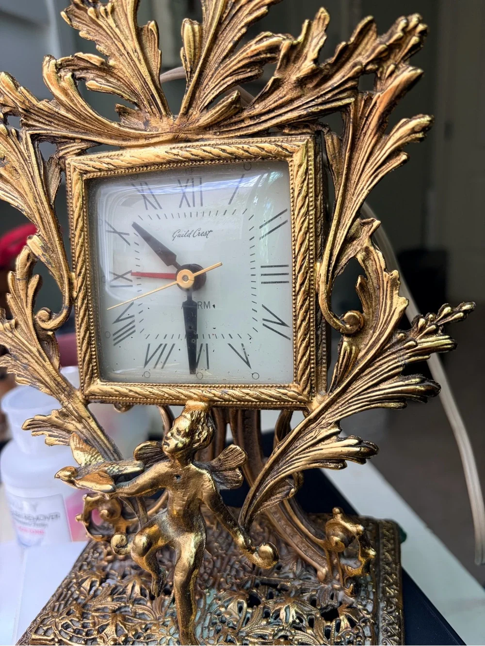 Vintage Guilded Crest Gold Ornate Mantel Clock - Elegant Home Wall Decor